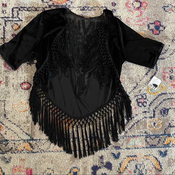 Free people black fringe sequin open top - Picture 3 of 4
